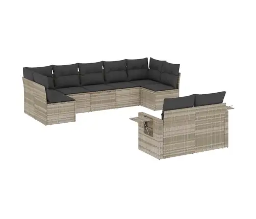 9-Daļīgs Dārza Dīvāna Komplekts,Matrači, Gaiši Pelēka Pe Pinums Vidaxl