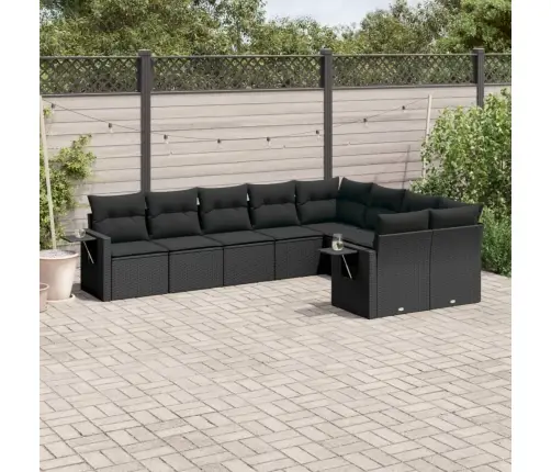 9-Daļīgs Dārza Dīvāna Komplekts, Matrači, Melna Pe Rotangpalma Vidaxl