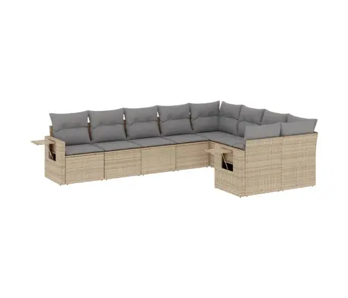 9-Daļīgs Dārza Dīvānu Komplekts, Matrači, Bēša Pe Rotangpalma Vidaxl