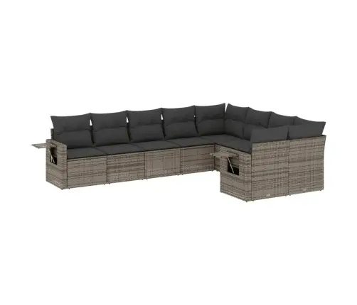 9-Daļīgs Dārza Dīvāna Komplekts Ar Matračiem, Pelēks Pe Pinums Vidaxl