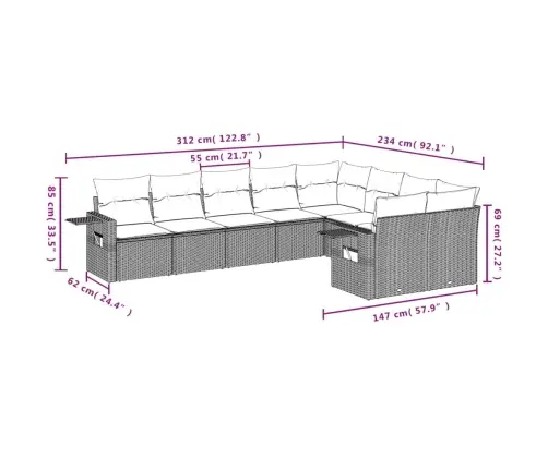 9-Daļīgs Dārza Dīvāna Komplekts Ar Matračiem, Pelēks Pe Pinums Vidaxl