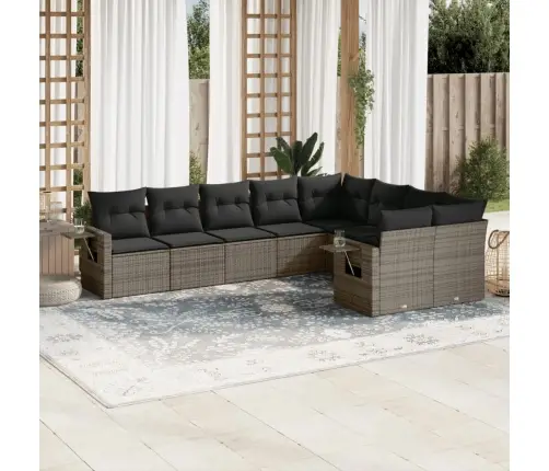 9-Daļīgs Dārza Dīvāna Komplekts Ar Matračiem, Pelēks Pe Pinums Vidaxl