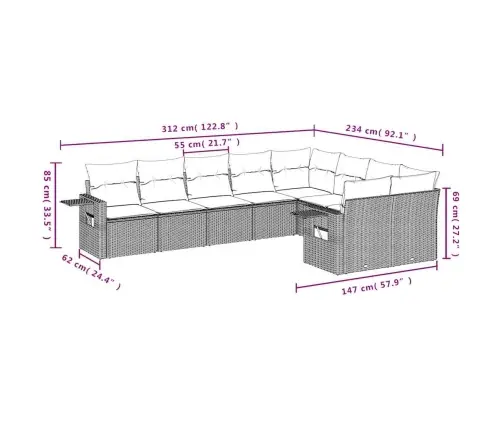 9-Daļīgs Dārza Dīvāna Komplekts,Matrači, Gaiši Pelēka Pe Pinums Vidaxl