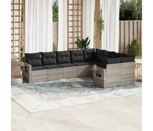 9-Daļīgs Dārza Dīvāna Komplekts,Matrači, Gaiši Pelēka Pe Pinums Vidaxl