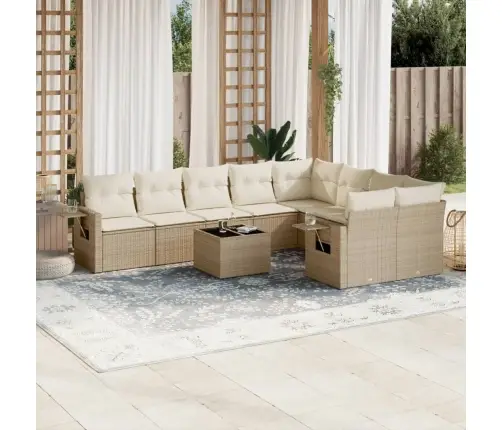 10-Daļīgs Dārza Dīvāna Komplekts, Matrači, Bēša Pe Rotangpalma Vidaxl