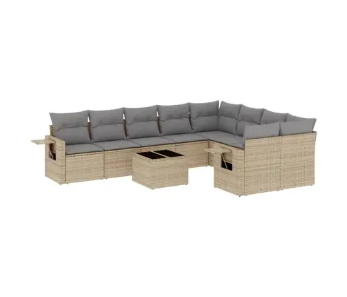 Sofos Komplektas Su Pagalvėlėmis, 10 Dalių, Smėlio, Poliratanas