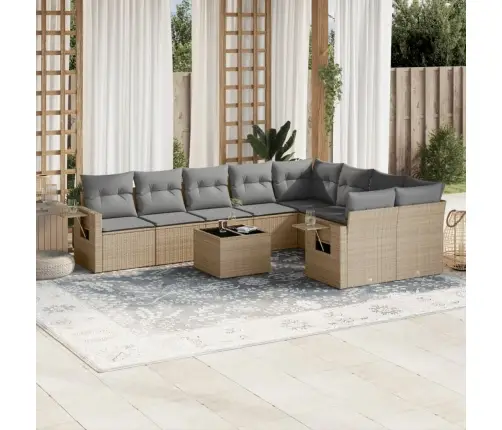 Sofos Komplektas Su Pagalvėlėmis, 10 Dalių, Smėlio, Poliratanas