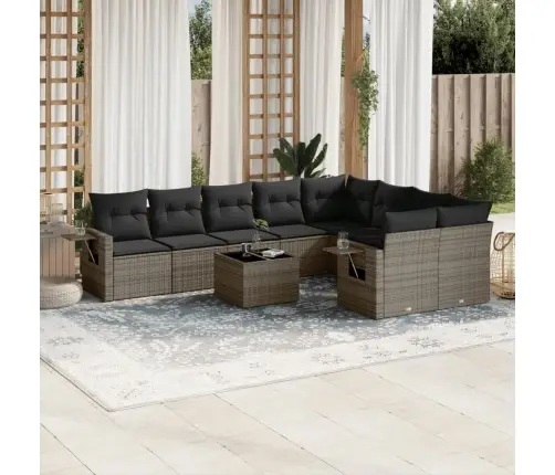 10-Daļīgs Dārza Dīvāna Komplekts Ar Matračiem, Pelēks Pe Pinums Vidaxl