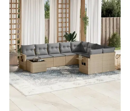 Sofos Komplektas Su Pagalvėlėmis, 10 Dalių, Smėlio, Poliratanas