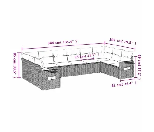 10-Daļīgs Dārza Dīvāna Komplekts Ar Matračiem, Pelēka Pe Pinums Vidaxl