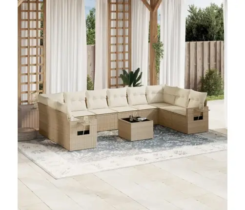 Sodo Komplektas Su Pagalvėlėmis, 11 Dalių, Smėlio, Poliratanas