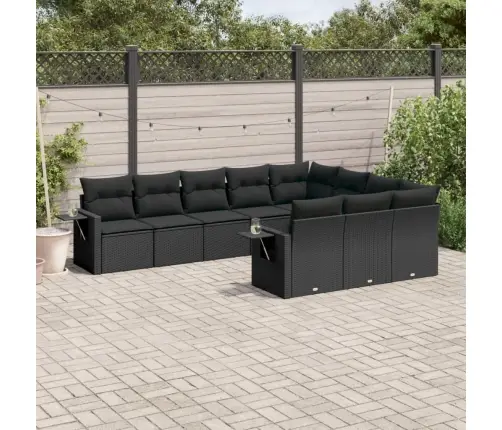 10-Daļīgs Dārza Dīvāna Komplekts, Matrači, Melna Pe Rotangpalma Vidaxl