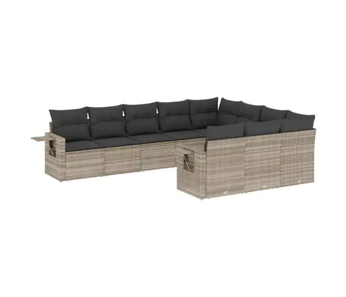 10-Daļīgs Dārza Dīvāna Komplekts Ar Matračiem, Pelēka Pe Pinums Vidaxl