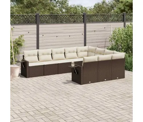 10-Daļīgs Dārza Dīvāna Komplekts, Matrači, Brūna Pe Rotangpalma Vidaxl