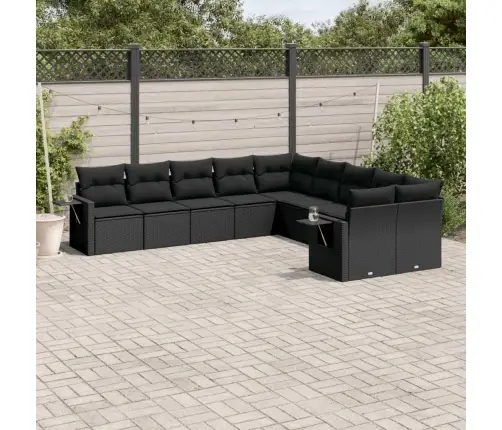 10-Daļīgs Dārza Dīvāna Komplekts, Matrači, Melna Pe Rotangpalma Vidaxl