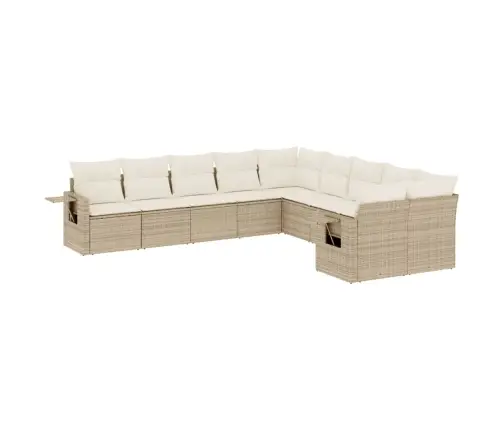 Sofos Komplektas Su Pagalvėlėmis, 10 Dalių, Smėlio, Poliratanas