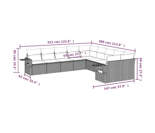 Sofos Komplektas Su Pagalvėlėmis, 10 Dalių, Smėlio, Poliratanas