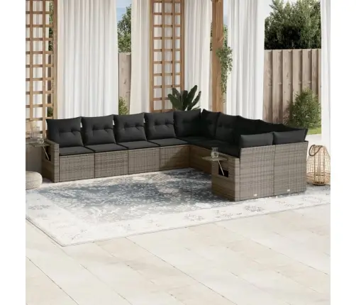 Sodo Komplektas Su Pagalvėlėmis, 10 Dalių, Pilkas, Poliratanas