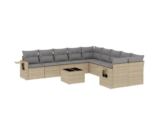 11-Daļīgs Dārza Dīvāna Komplekts, Matrači, Bēša Pe Rotangpalma Vidaxl