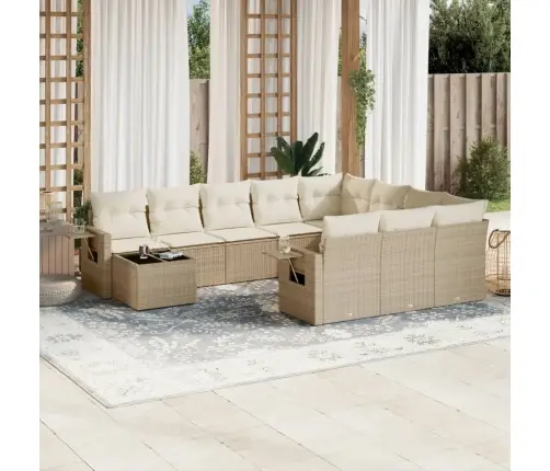 11-Daļīgs Dārza Dīvāna Komplekts, Matrači, Bēša Pe Rotangpalma Vidaxl