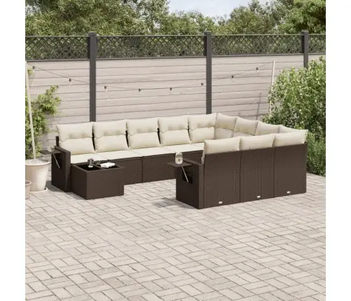 11-Daļīgs Dārza Dīvāna Komplekts, Matrači, Brūna Pe Rotangpalma Vidaxl