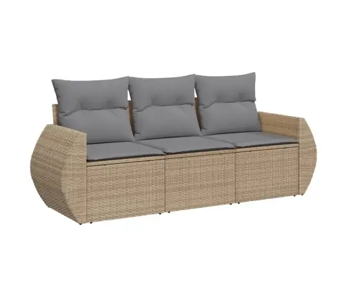 3-Daļīgs Dārza Dīvānu Komplekts, Matrači, Bēša Pe Rotangpalma Vidaxl