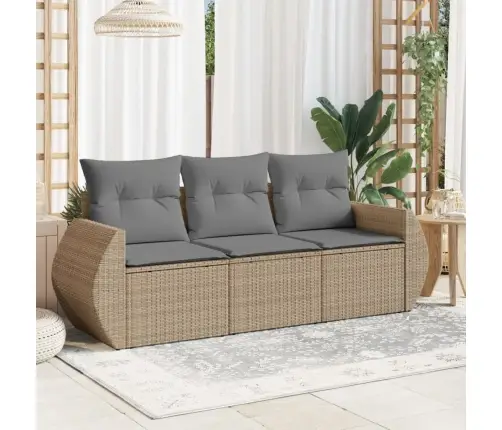 3-Daļīgs Dārza Dīvānu Komplekts, Matrači, Bēša Pe Rotangpalma Vidaxl