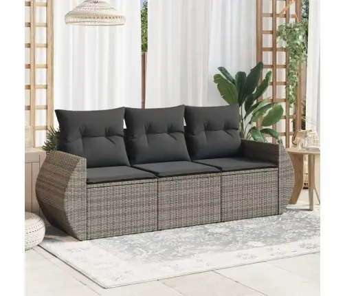 Sofos Komplektas Su Pagalvėlėmis, 3 Dalių, Pilkas, Poliratanas