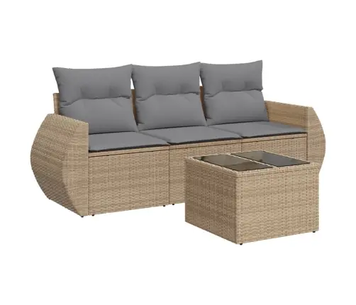 4-Daļīgs Dārza Dīvāna Komplekts, Matrači, Bēša Pe Rotangpalma Vidaxl