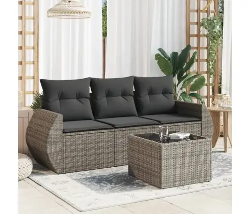 4-Daļīgs Dārza Dīvāna Komplekts Ar Matračiem, Pelēks Pe Pinums Vidaxl