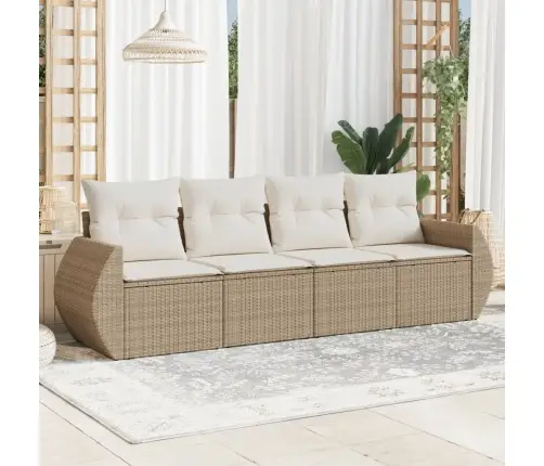 4-Daļīgs Dārza Dīvāna Komplekts, Matrači, Bēša Pe Rotangpalma Vidaxl