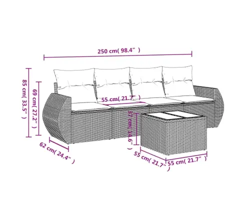 5-Daļīgs Dārza Dīvāna Komplekts, Matrači, Bēša Pe Rotangpalma Vidaxl