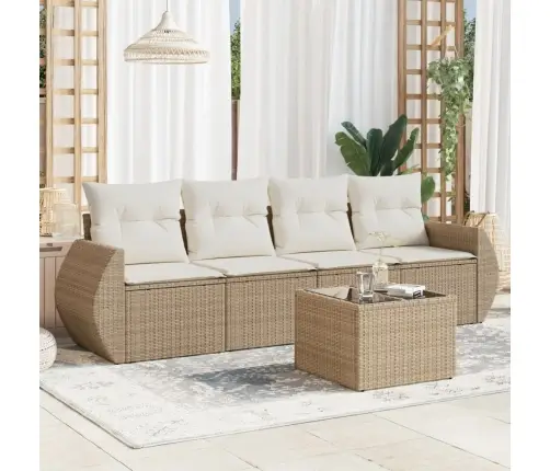 5-Daļīgs Dārza Dīvāna Komplekts, Matrači, Bēša Pe Rotangpalma Vidaxl