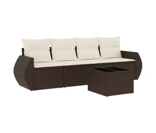 5-Daļīgs Dārza Dīvānu Komplekts, Matrači, Brūna Pe Rotangpalma Vidaxl