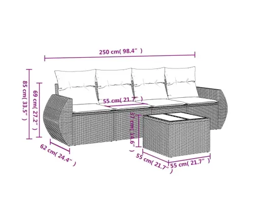 5-Daļīgs Dārza Dīvānu Komplekts, Matrači, Brūna Pe Rotangpalma Vidaxl
