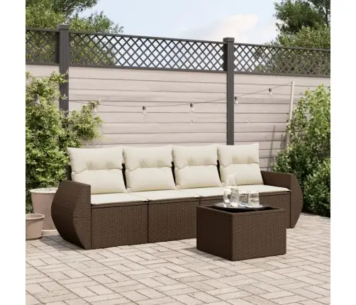 5-Daļīgs Dārza Dīvānu Komplekts, Matrači, Brūna Pe Rotangpalma Vidaxl