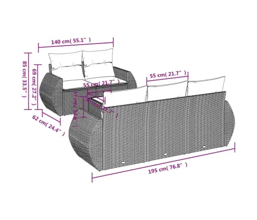 6-Daļīgs Dārza Dīvāna Komplekts, Matrači, Melna Pe Rotanpalma Vidaxl