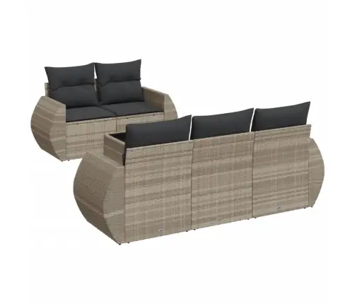 6-Daļīgs Dārza Dīvānu Komplekts,Matrači, Gaiši Pelēka Pe Pinums Vidaxl