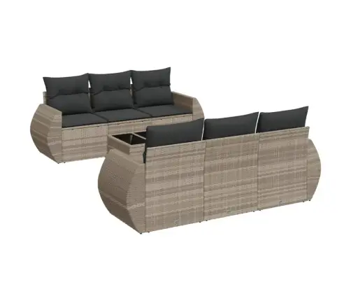 7-Osaline Aiamööblikomplekt Patjadega, Helehall, Polürotang