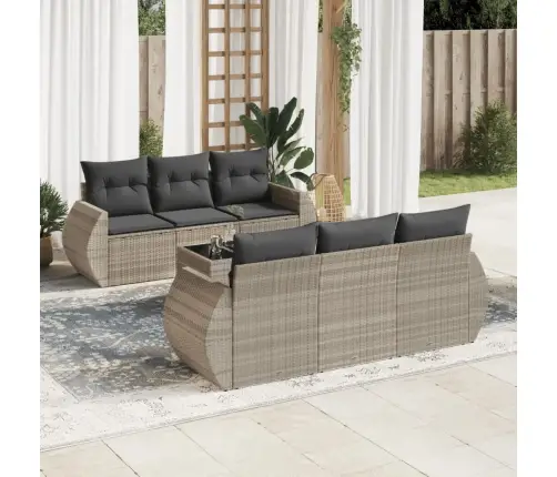 7-Osaline Aiamööblikomplekt Patjadega, Helehall, Polürotang