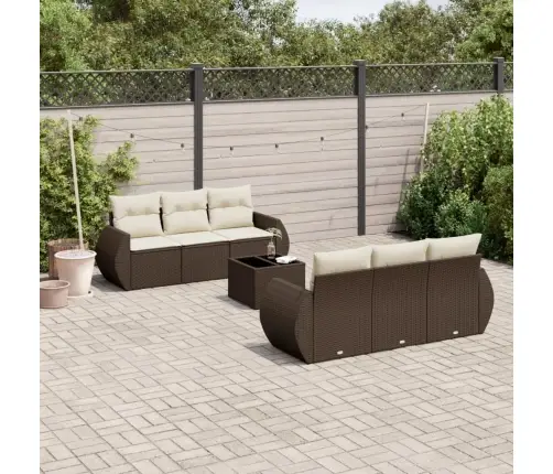 7-Daļīgs Dārza Dīvānu Komplekts, Matrači, Brūna Pe Rotangpalma Vidaxl