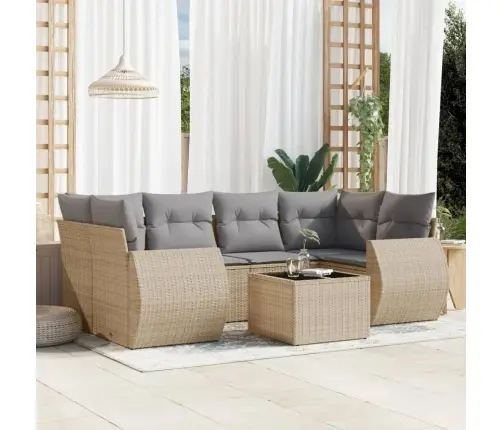 Sofos Komplektas Su Pagalvėlėmis, 7 Dalių, Smėlio, Poliratanas