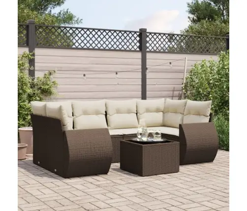 7-Daļīgs Dārza Dīvānu Komplekts, Matrači, Brūna Pe Rotangpalma Vidaxl