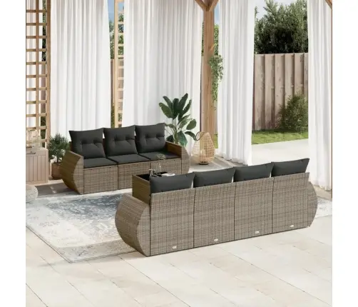 8-Daļīgs Dārza Dīvāna Komplekts Ar Matračiem, Pelēks Pe Pinums Vidaxl