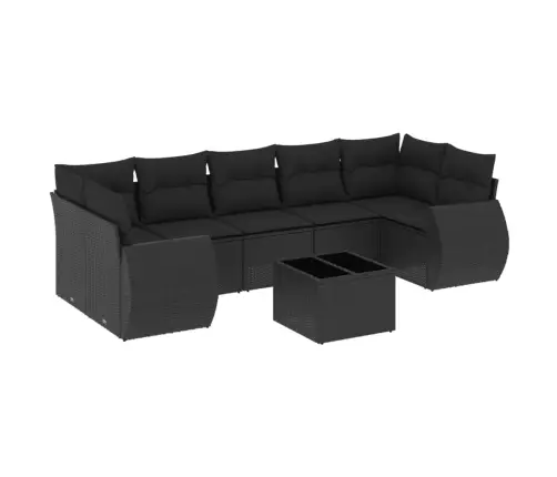 Sofos Komplektas Su Pagalvėlėmis, 8 Dalių, Juodas, Poliratanas