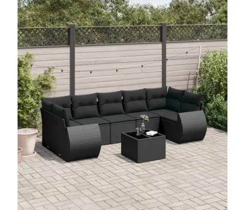 Sofos Komplektas Su Pagalvėlėmis, 8 Dalių, Juodas, Poliratanas