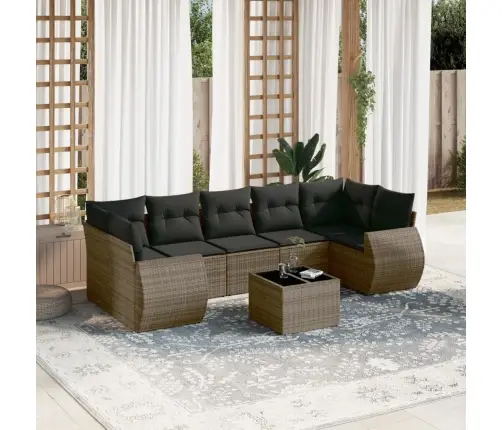 8-Daļīgs Dārza Dīvāna Komplekts Ar Matračiem, Pelēks Pe Pinums Vidaxl