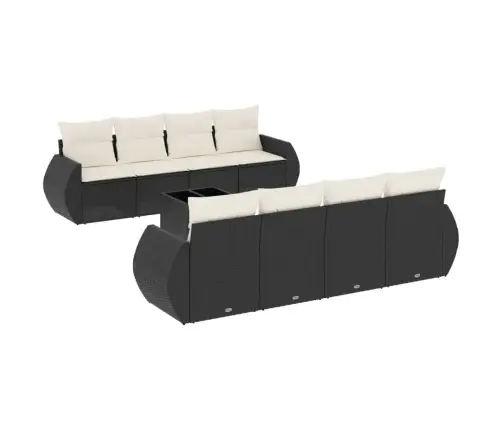 9-Daļīgs Dārza Dīvāna Komplekts, Matrači, Melna Pe Rotangpalma Vidaxl