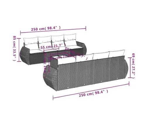 Sodo Komplektas Su Pagalvėlėmis, 9 Dalių, Smėlio, Poliratanas