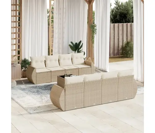 Sodo Komplektas Su Pagalvėlėmis, 9 Dalių, Smėlio, Poliratanas